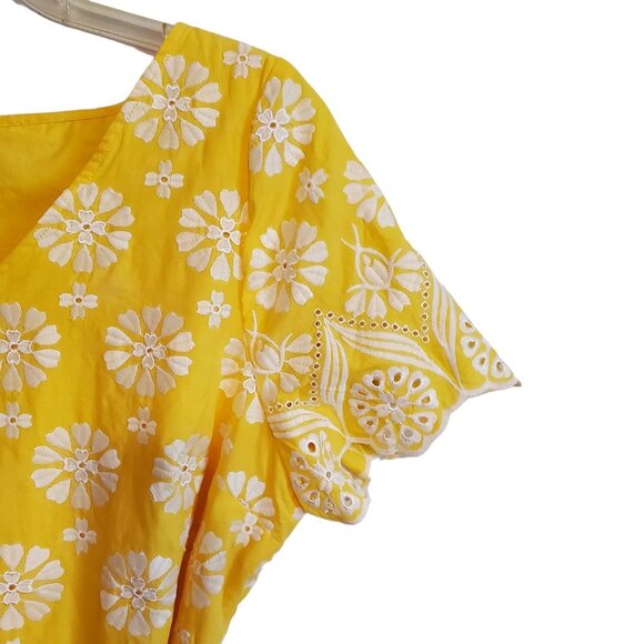 Talbots Yellow Floral Eyelet Embroidered Belted Peplum Top NWT 14P - Picture 4 of 16